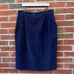 Vintage Navy Blue Corduroy Chino Pleated Skirt size Large to XL